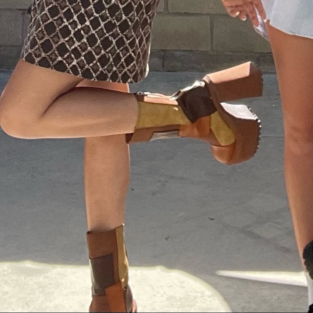 Chunky platform patchwork boots